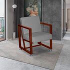 Poltrona Decorativa Base De Ferro Cor Bronze Linho Sarah Cinza