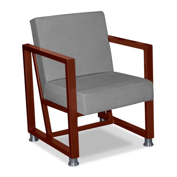 Poltrona Decorativa Base De Ferro Cor Bronze Suede Sarah Cinza