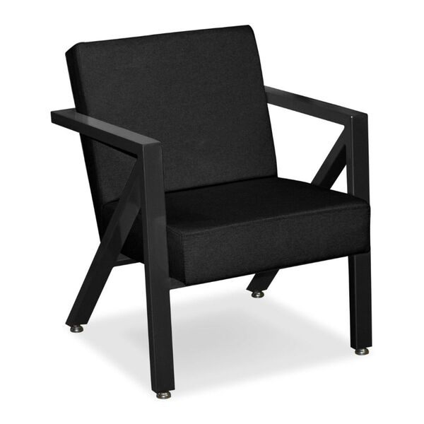 Poltrona Decorativa Base De Ferro Cor Preto Linho Larissa Pre