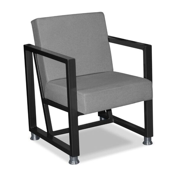 Poltrona Decorativa Base De Ferro Cor Preto Linho Sarah Cinza