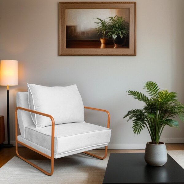 Poltrona Decorativa Base De Ferro Corino Santiago Branco/bron