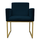 Poltrona Decorativa Base De Ferro Gold Veludo Azul Marinho -