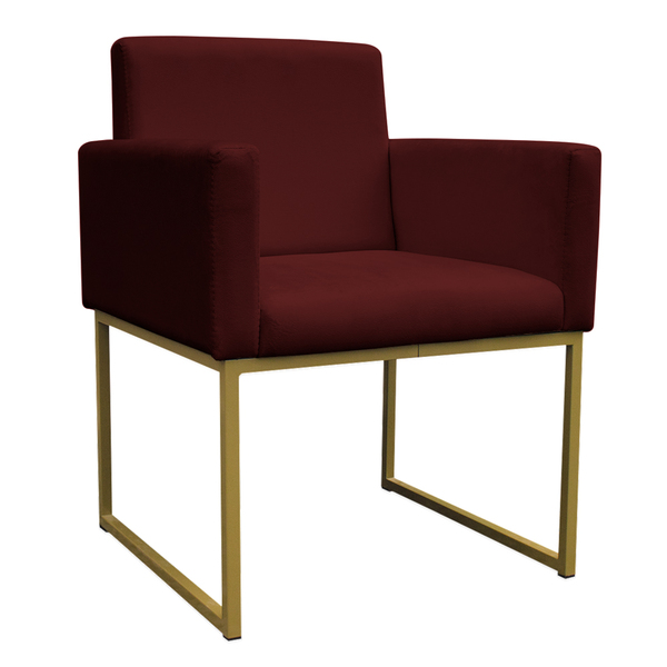 Poltrona Decorativa Base De Ferro Gold Veludo Bordô - Montana