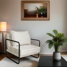 Poltrona Decorativa Base De Ferro Linho Santiago Bege/preto