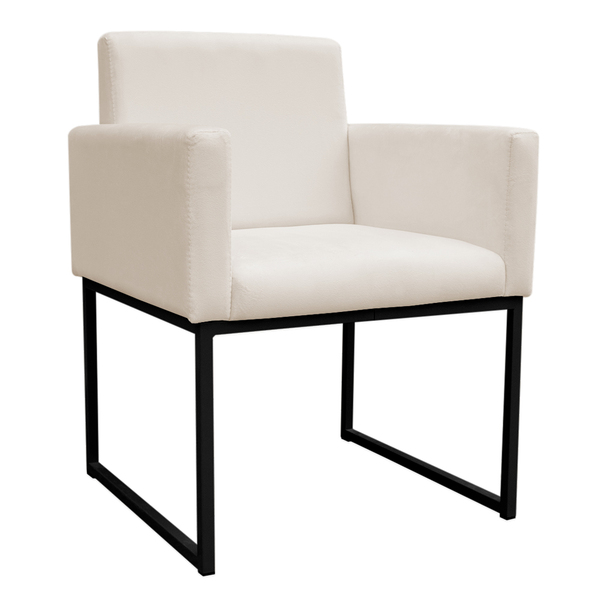 Poltrona Decorativa Base De Ferro Preta Veludo Bege - Montana