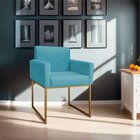 Poltrona Decorativa Base De Ferro Suede Aninha Azul Turquesa/