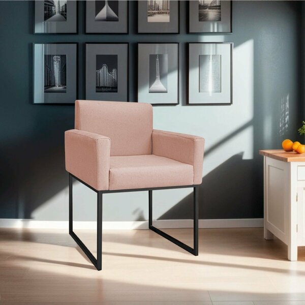 Poltrona Decorativa Base De Ferro Suede Aninha Rosê/preto