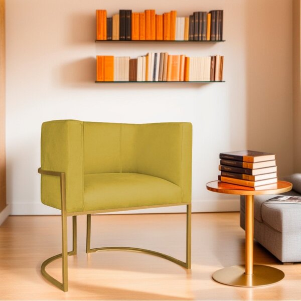 Poltrona Decorativa Base De Ferro Suede Munique Amarelo/doura