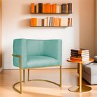 Poltrona Decorativa Base De Ferro Suede Munique Azul Tiffany/