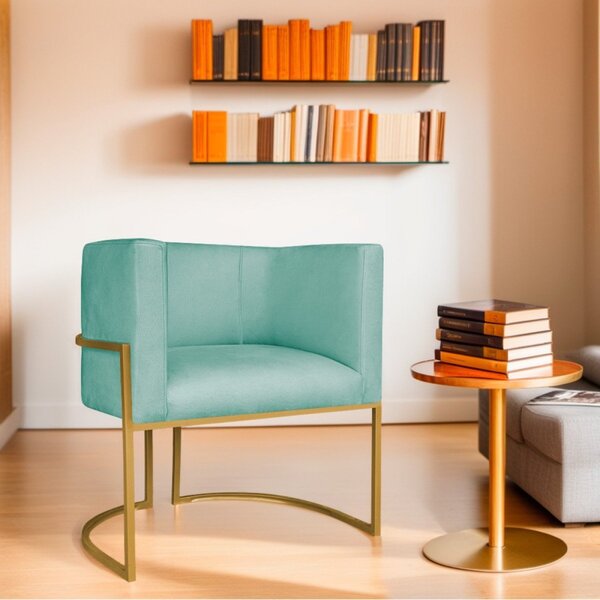 Poltrona Decorativa Base De Ferro Suede Munique Azul Tiffany/