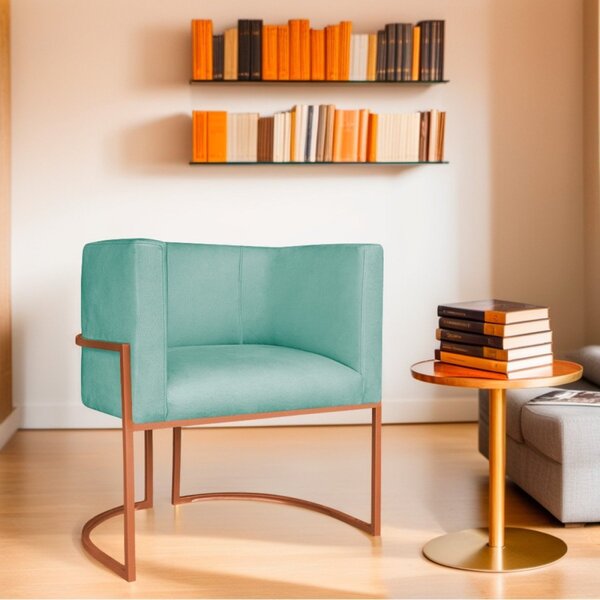 Poltrona Decorativa Base De Ferro Suede Munique Azul Tiffany/