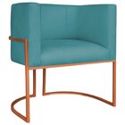 Poltrona Decorativa Base De Ferro Suede Munique Azul Turquesa