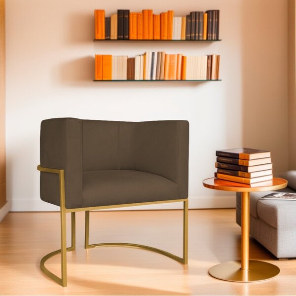Poltrona Decorativa Base De Ferro Suede Munique Marrom/dourado