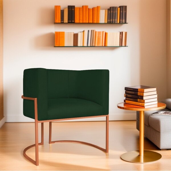 Poltrona Decorativa Base De Ferro Suede Munique Verde/bronze