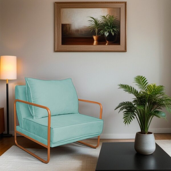 Poltrona Decorativa Base De Ferro Suede Santiago Azul Tiffany