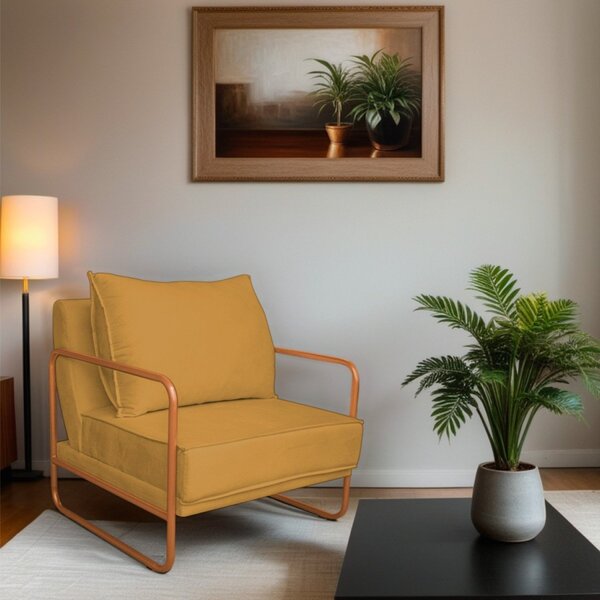 Poltrona Decorativa Base De Ferro Suede Santiago Mostarda/bro