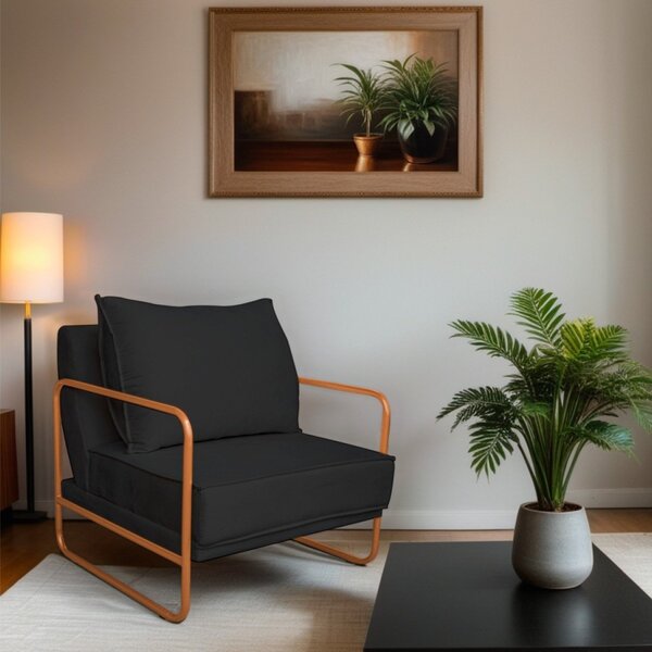 Poltrona Decorativa Base De Ferro Suede Santiago Preto/bronze