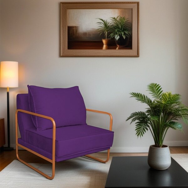 Poltrona Decorativa Base De Ferro Suede Santiago Roxo/bronze