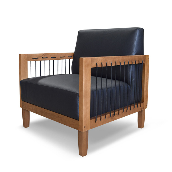 Poltrona Decorativa Base De Madeira Daia Corino Preto - Loja