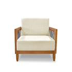 Poltrona Decorativa Base De Madeira Daia Linho Pérola - Loja