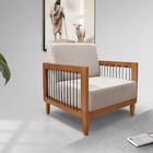 Poltrona Decorativa Base De Madeira Daia Linho Rústico Areia