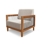 Poltrona Decorativa Base De Madeira Daia Linho Rústico Areia