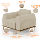 Poltrona Decorativa Base De Madeira E Pés Metalizado D'ouro M