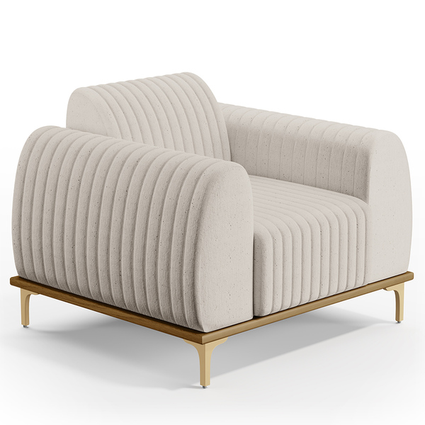 Poltrona Decorativa Base De Madeira E Pés Metalizado D'ouro M