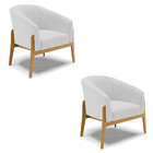 Poltrona Decorativa Base De Madeira Kit 2 Stella Linho Cinza