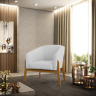 Poltrona Decorativa Base De Madeira Kit 2 Stella Linho Cinza