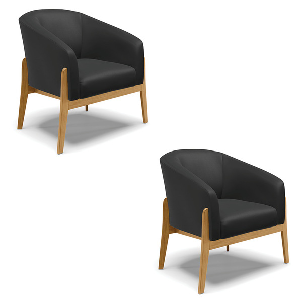 Poltrona Decorativa Base De Madeira Kit 2 Stella Sintético Pr