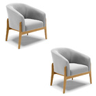 Poltrona Decorativa Base De Madeira Kit 2 Stella Suede Cinza