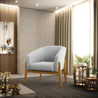 Poltrona Decorativa Base De Madeira Kit 2 Stella Suede Cinza