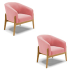 Poltrona Decorativa Base De Madeira Kit 2 Stella Suede D03 -