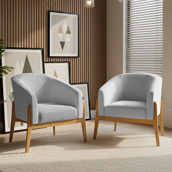 Poltrona Decorativa Base De Madeira Kit 2 Stella Suede D03 -