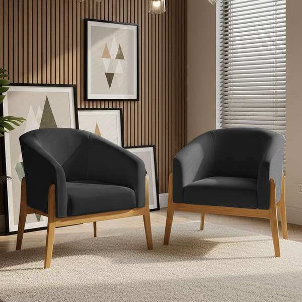 Poltrona Decorativa Base De Madeira Kit 2 Stella Suede D03 -