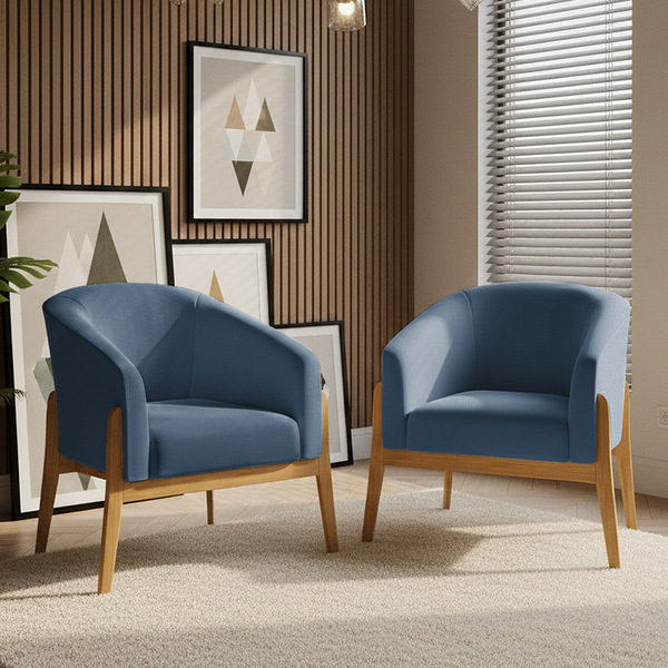 Poltrona Decorativa Base De Madeira Kit 2 Stella Suede D03 -