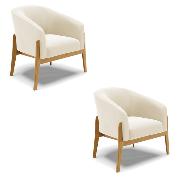 Poltrona Decorativa Base De Madeira Kit 2 Stella Veludo D03 -