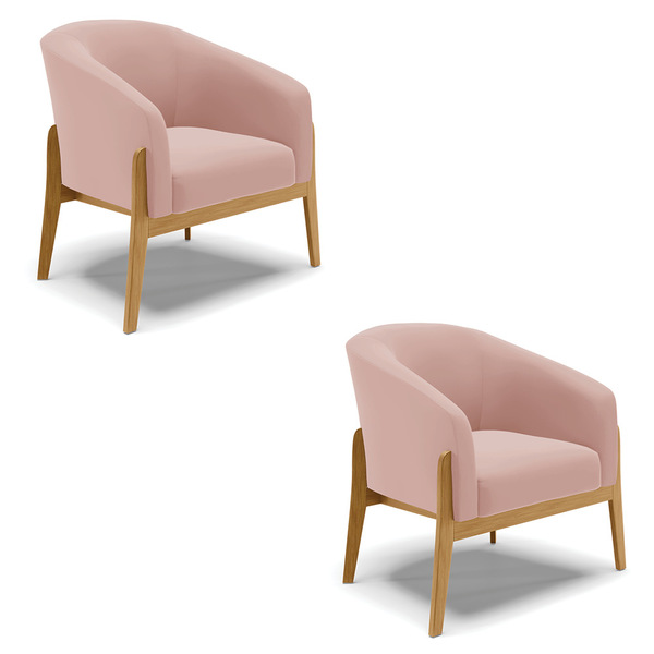 Poltrona Decorativa Base De Madeira Kit 2 Stella Veludo D03 -