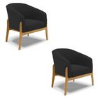 Poltrona Decorativa Base De Madeira Kit 2 Stella Veludo D03 -