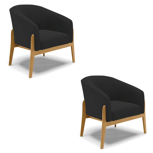 Poltrona Decorativa Base De Madeira Kit 2 Stella Veludo D03 -