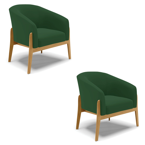 Poltrona Decorativa Base De Madeira Kit 2 Stella Veludo D03 -