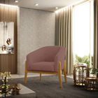 Poltrona Decorativa Base De Madeira Kit 2 Stella Veludo Rosê