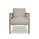 Poltrona Decorativa Base De Madeira Maya Linho Rústico Areia