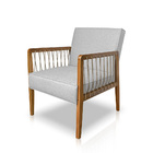 Poltrona Decorativa Base De Madeira Maya Linho Rústico Grigio