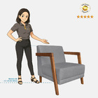 Poltrona Decorativa Base De Madeira Norma Linho Rústico Areia