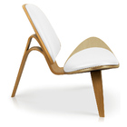 Poltrona Decorativa Base De Madeira Shell Sintético Branco P0