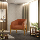 Poltrona Decorativa Base De Madeira Stella Sintético Pu Nozes