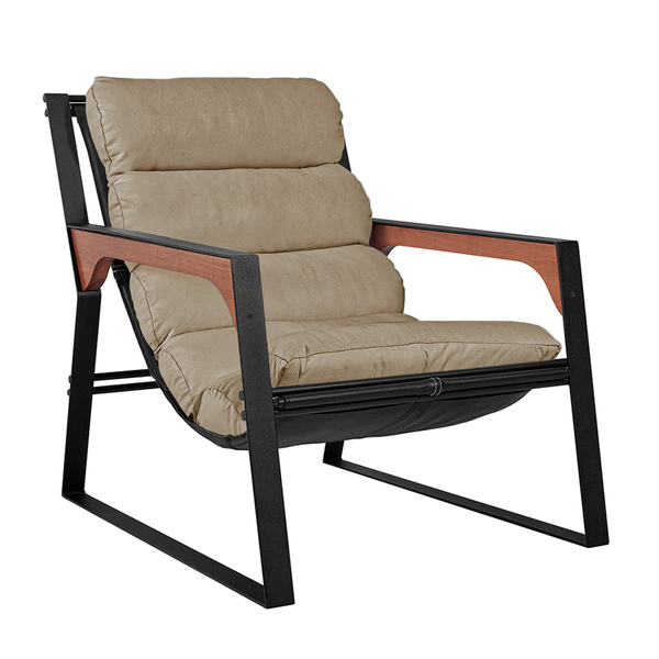 Poltrona Decorativa Base Ferro Glasgow Couro Bege G34 - Gran