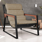 Poltrona Decorativa Base Ferro Glasgow Couro Bege G34 - Gran